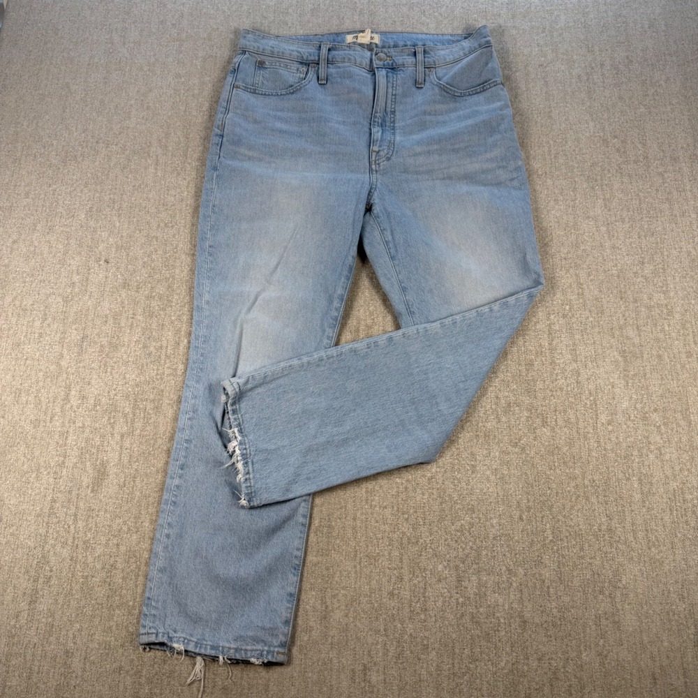 Madewell Slim Demi-Boot Jeans Women 30 Blue High Rise Raw Hem Distressed